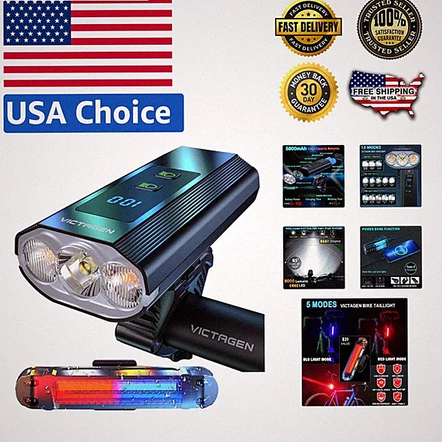 All-Weather 8000Lm Bike Light with USB Charging & Free Taillights for Night Use