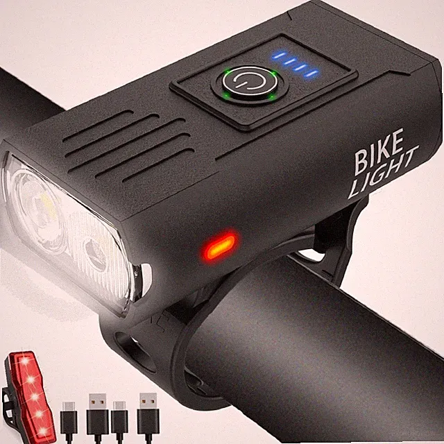 Bike Front & Rear Light Set, High Lumens, USB Rechargeable