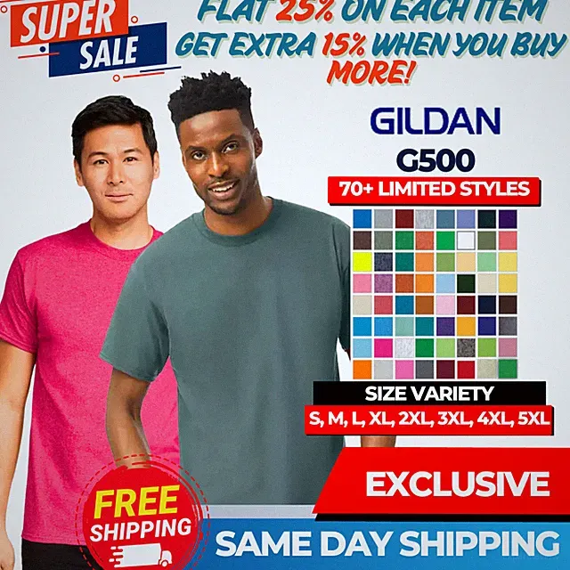 GD210 Gildan G500 Mens Short Sleeve Heavy Cotton Printable Plain Blank T-Shirt