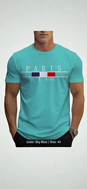 Men’s Fashion Casual Round Neck T-shirts Summer, Color SKY Blue, Size XL
