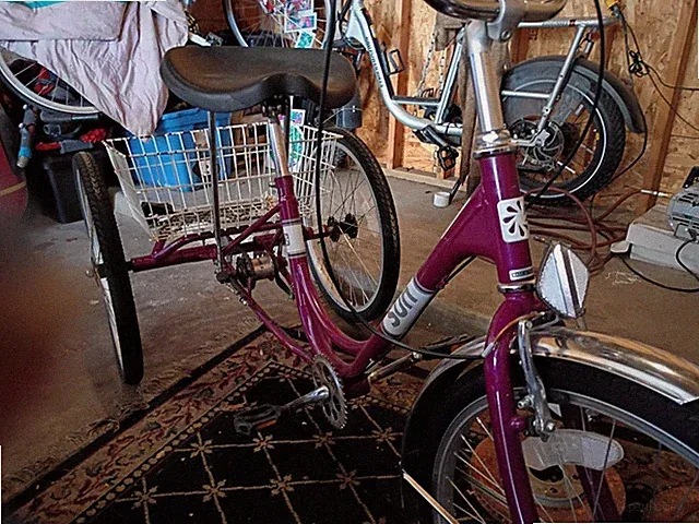Sun Bicycles Trike Adult maroon color with basket 3speed nice untorn seat
