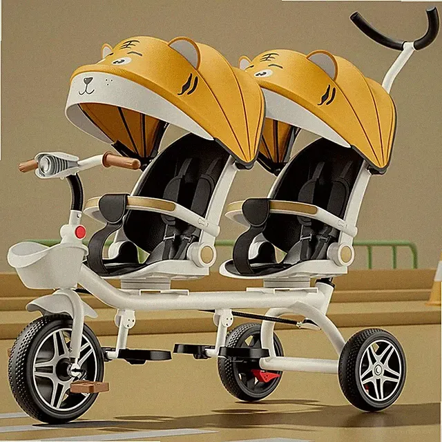 Twin Double Stroller 2 Seat Tandem Pushchair Foldable Swivel Seats Baby Buggy