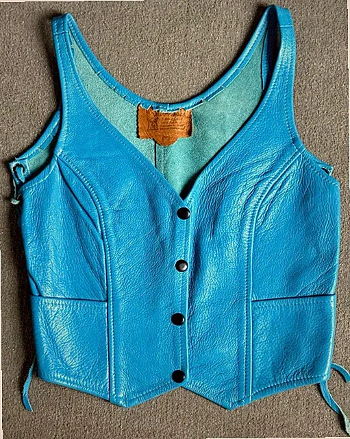 Womens Biker Genuine Soft Lamb Leather BLUE Motorcycle Vest Side Lace MEDIUM Ex+